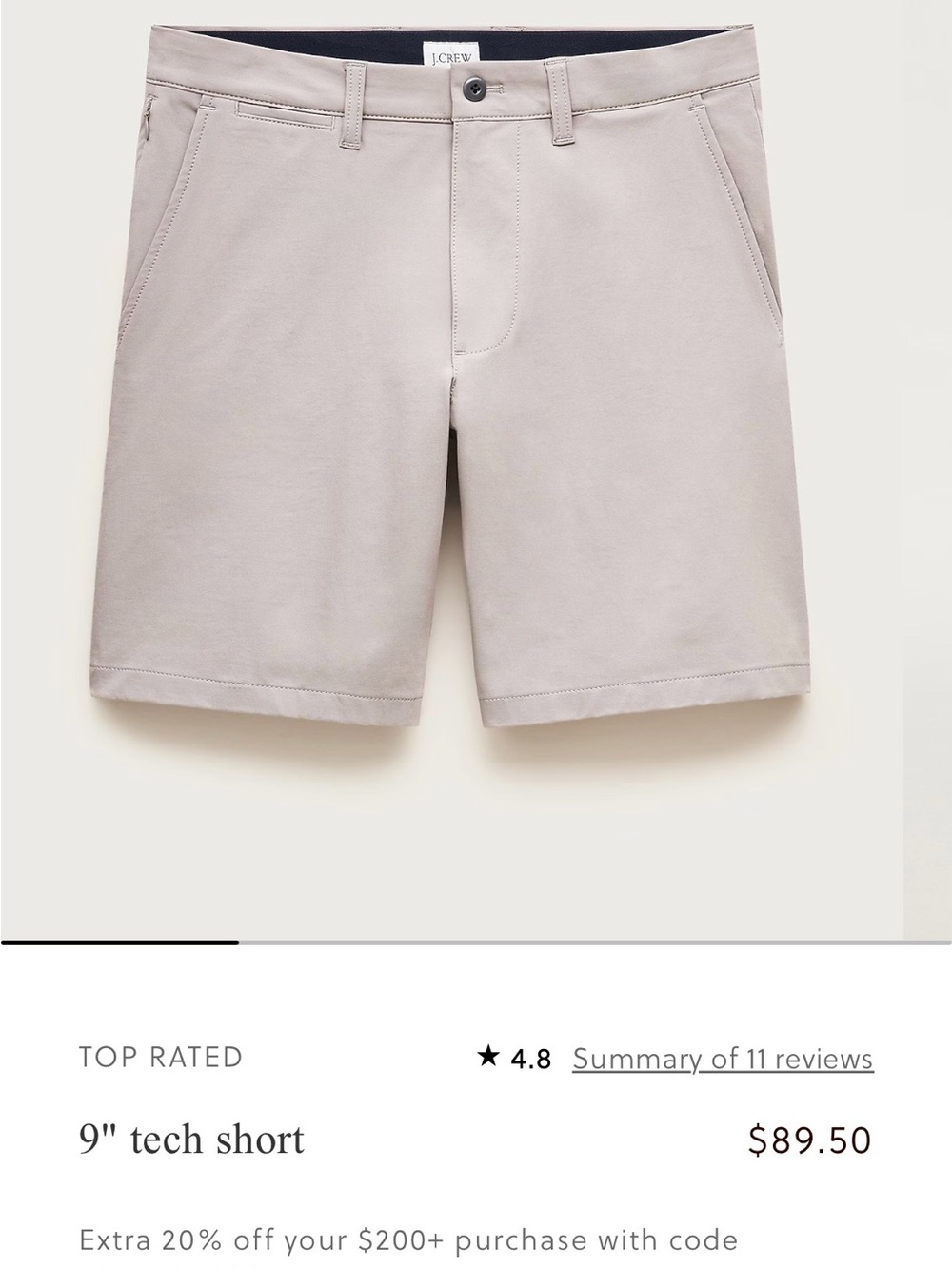 J. Crew Men's Tech Hybrid Shorts in Pebble Gray